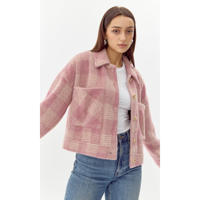 Nate Cozy Plaid Cropped Jacket MAUVE-TAUPE
