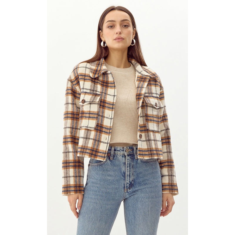 Roula Plaid Short Shacket IVORY-RUST-NAVY