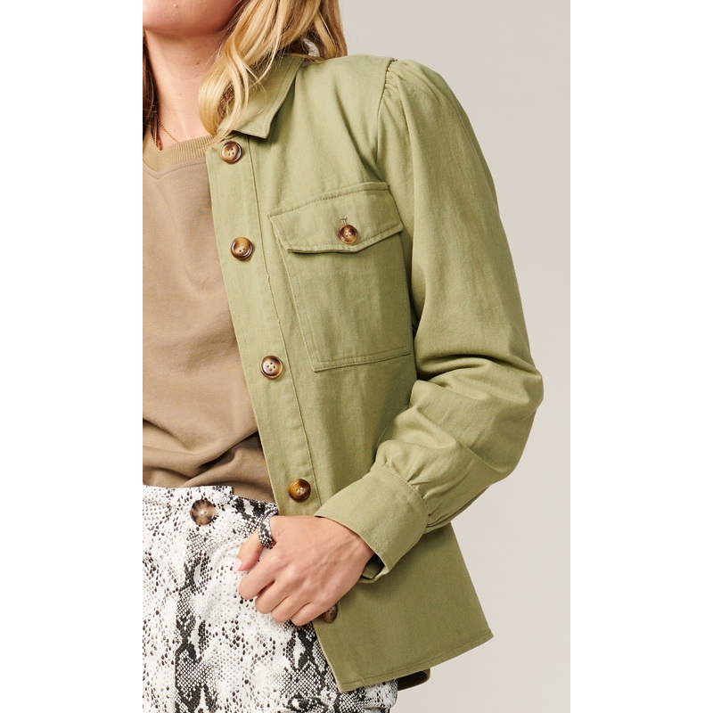 Alexia Cotton Twill Puff Sleeve Shirt Jacket