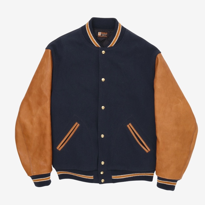 Wool Varsity Jacket Navy-Tan