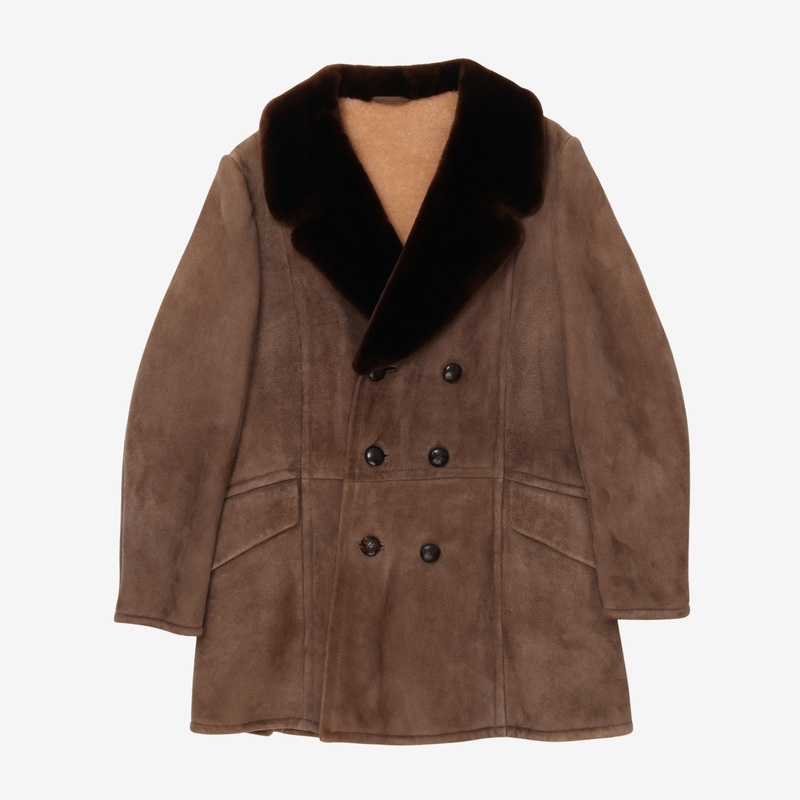 1970s Shearling Lined Suede DB Overcoat Brown