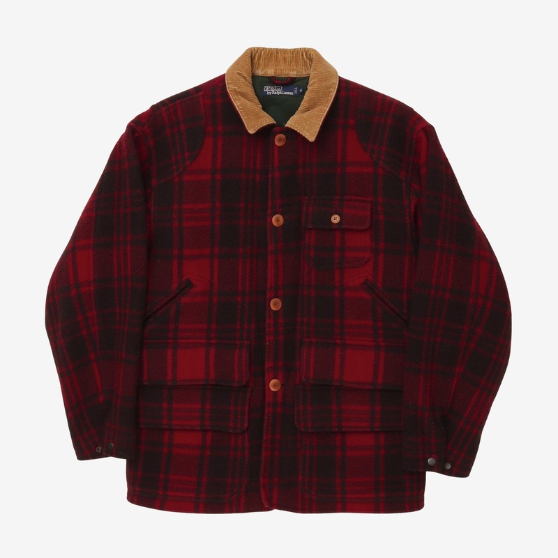 Wool Plaid Check Coverall Jacket Red