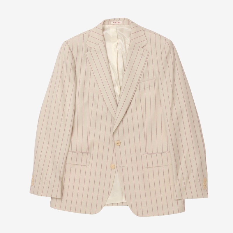 Wool Pinstripe DB Suit Beige/Pink