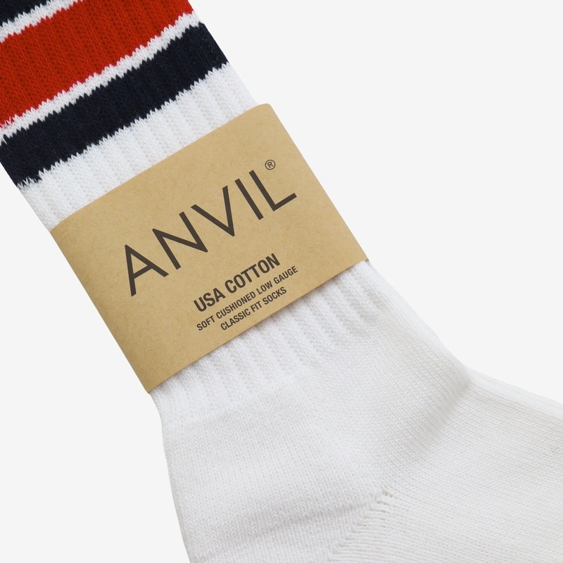 USA Cotton Crew Sock – Navy/Red
