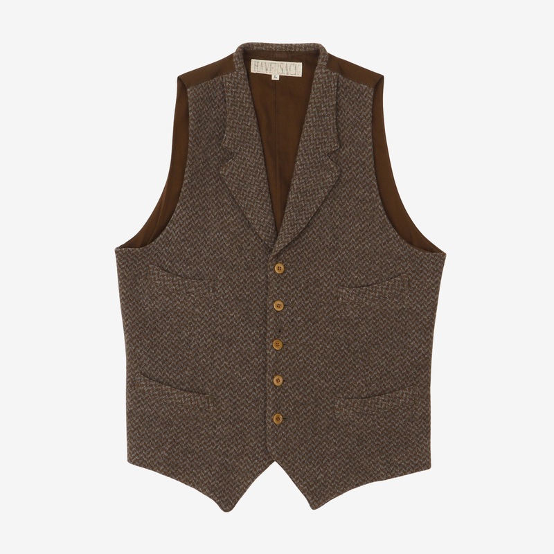 Wool Silk Blend Pocket Waistcoat Brown