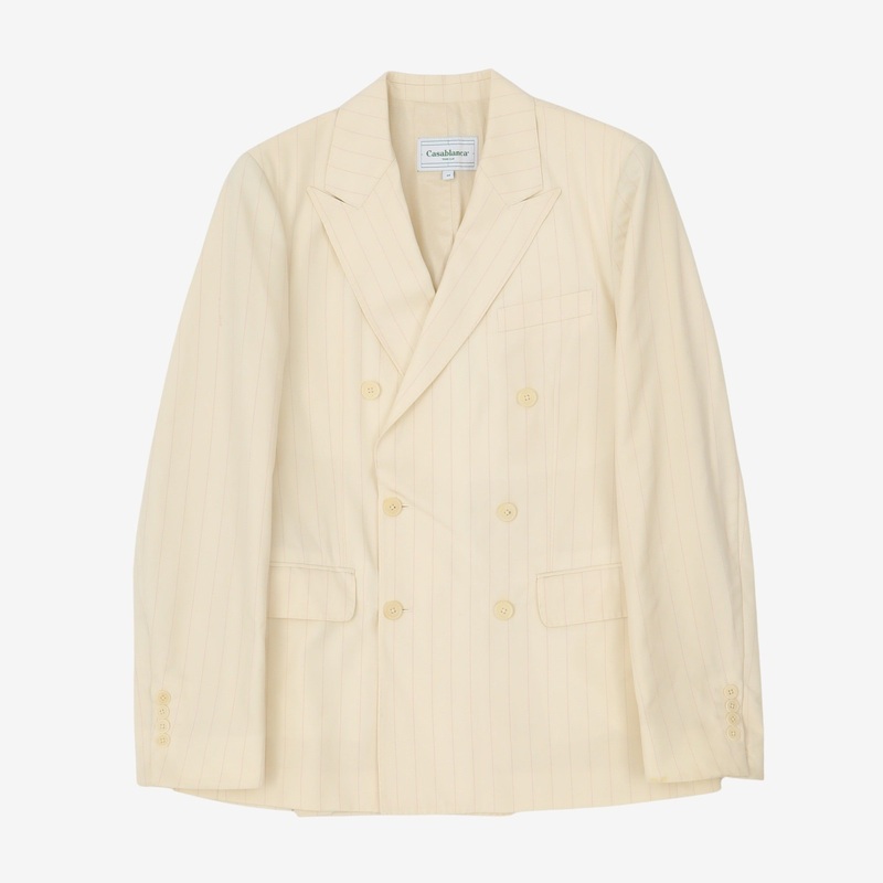 Wool Pinstripe DB Suit Cream