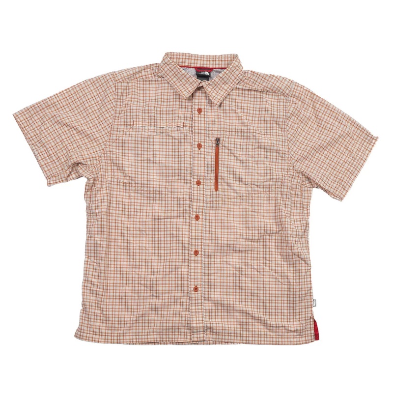 The North Face Button Down Short Sleeve Shirt – Men’s Orange/White