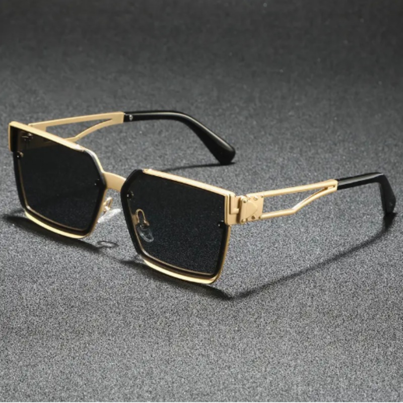 1 Pair of Unisex Retro Half-Frame Square Sunglasses with Protection BROWN/GOLD